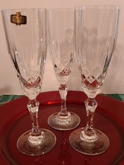 Goblets Nobility pattern Kristal Zajecar Yugoslavia 3pc set Vintage Upscale