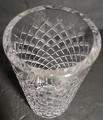 Waterford Alana Crystal 10” Cylinder Diamond Cut Vase with Star Cut Base READ