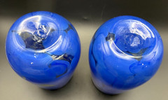 Fritsy Cobalt Blue Stemless Wine Glass Pair Mottled Hand Blown Art – Set of 2