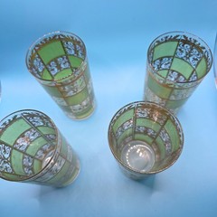 Culver 22KT Signed Green & Gold Prado Highball Cocktail Glasses Set of 4