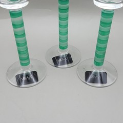 3 MIKASA OVERTURE FROSTED STRIPE STEM GREEN Clear WINE GLASSES 6 OZ