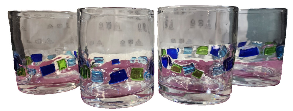 Global Amici Harlequin Confetti High Ball Glasses 4 pcs Heavy Hand-Blown Italy