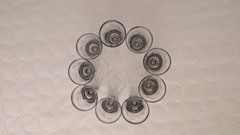 Manganese 9pc Glass Dur-O-Bor Cordial Set Silver Crown Sleeve Cuff Glow