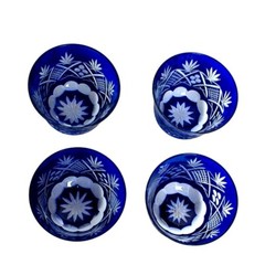 Edo Kiriko Cobalt Blue Cut to Clear Crystal Drinkware Set