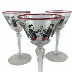 1947 Libbey Pickwick Glass Martini Cocktail Glass Stemware Set of 15 Hunting Vtg