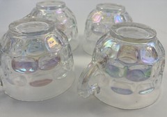 Federal Glass Iridescent Opalescent Punch Bowl Cups Mugs Set Of 4