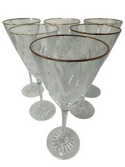 Set Of 6 Vintage Mikasa Gold Rim Dune Grass Pattern Crystal Wine Glasses 8.25”H