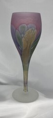 Vintage Art Glass Wine Glass Hand Painted Wine Goblet 8 5/8 Inches Tall