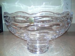 HUGE CRYSTAL CENTERPIECE BOWL / PUNCH BOWL, HAND CUT 24%, WAVE DESIGN, POLAND