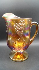 Indiana Carnival Glass Pitcher Gold Iridescent Harvest Grapes Leaves Vintage