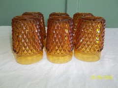 Set of 6 Vintage Amber Indiana Diamond Point Flat Tumblers 4 5/8″