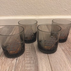 Schooner Ship Old Fashioned Glasses set of 4 MCM Mid Century Man Cave Low Ball