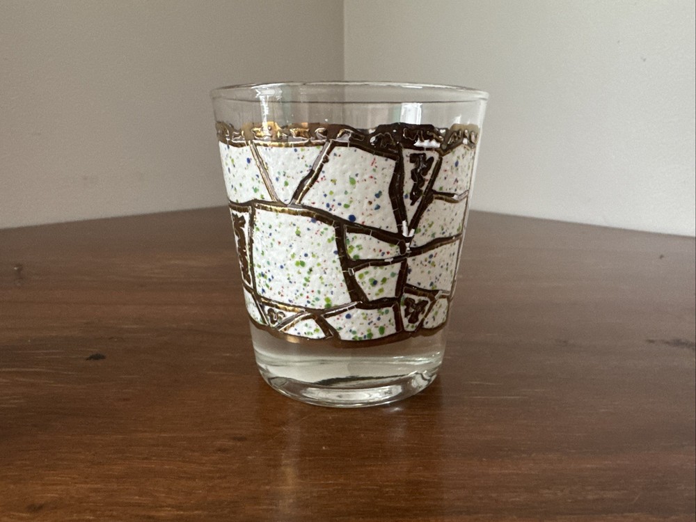 Vintage MCM Starlyte 22 Karat Gold Mosaic Confetti Rocks Classes Set of 6