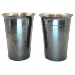 VTG German Pewter Cups Set Of 2 W+F Braucks Feinzinn 4″ Beaker Tumblers Barware