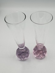 Beveled Crystal Bottom Hand Blown Champagne Glasses, Pink – See Description ****