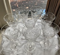 CORBETT STOURBRIDGE ROCK CRYSTAL WINE GLASSES (7) WILLIAM KNY C.1897-1910