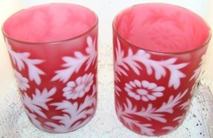 Pair Fenton Art Glass Cranberry Opalescent Daisy & Fern 3 5/8″ Flat Tumbler