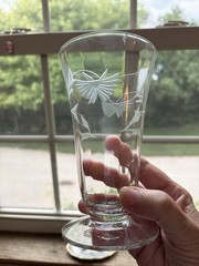Vintage Fostoria Crystal Iced Tea Glass “Chrysanthemum “ Etched 5.75×3.5”.
