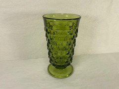 VTG Water Tumbler Glass Green Geometric Pattern Decorative Retro Cube Pattern