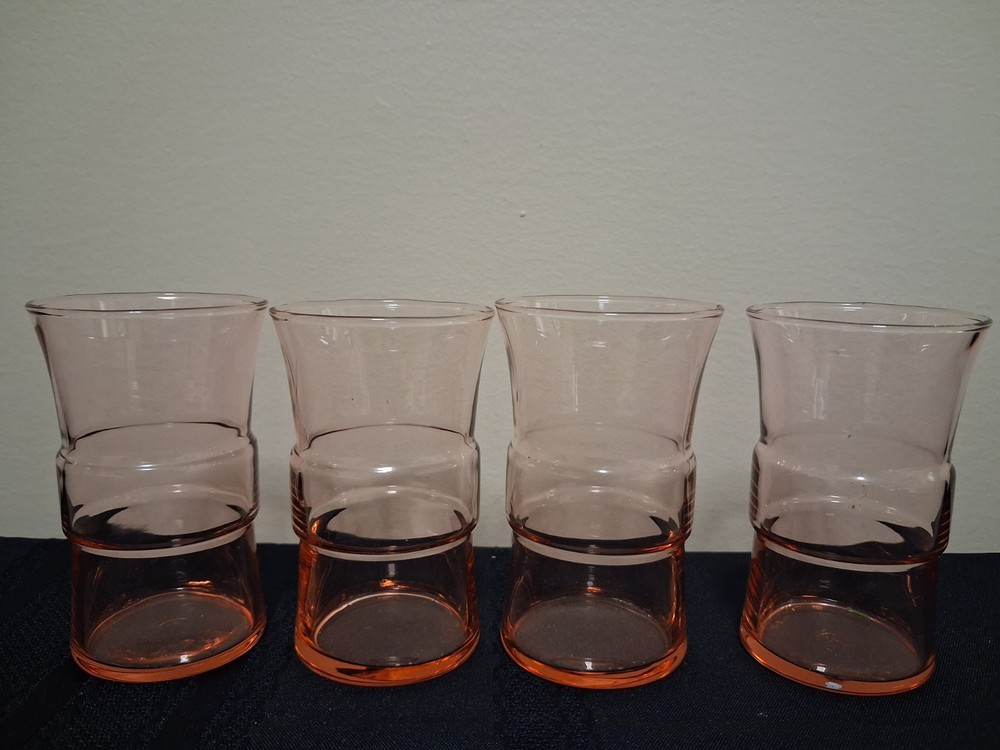 Vintage Lot 4 Libbey Meridian Belted Pink Depression Glass Juice Glass Set