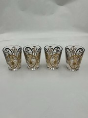 11 Pc Set Vtg UTD Glass/barware 22K Gold Overlay Hiball, Lowball, shot glasses