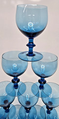 Set of 10 Vintage Empoli Italian Peacock Blue Wafer Stem Wine Goblets MCM 5″