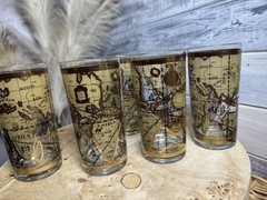 «World Atlas» vintage highball glasses with 22k gold embellishments