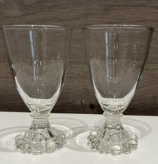 Vintage 1960s Anchor Hocking Boopie Beaded Footed Clear Glasses Set Of 2 4.25”