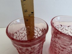 2 VTG L E Smith Glasses Pink Tiger Lily Drinking Drink Ware Glass 4.25”T 3.25”W