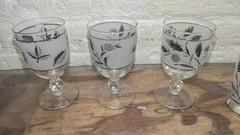 Set of 7 Vintage Libbey Silver Frosted Clear Leaf & Wheat Drinking Glasses