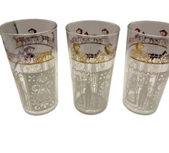 Vtg Anchor Hocking Butter Print Glasses Amish Dutch High Ball Gold MCM Set of 3