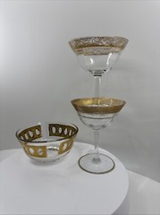 MCM 2 Franciscan Rambler Rise Champagne Coupes & 1 Culver Antigua 22K gold BOWL