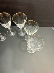 Mikasa Allegro Gold Wine Glasses Set 6 Crystal Gold Rim Goblets 7.5” EUC