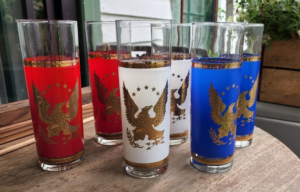 VTG Patriotic Tom Collins- Barware-Glasses- MidCentury-4th of July-Rare! L-A