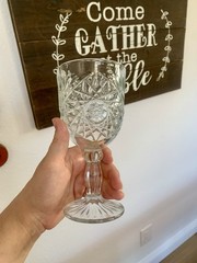 Hobstar Goblets – Vintage-Inspired Cut Glass, 12 oz Clear Pressed Crystal