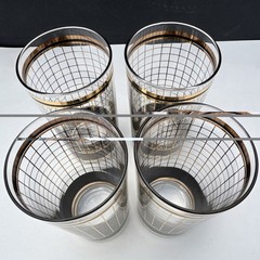 Vintage Culver Black & Gold Highball Glasses Set of 4 Mid Century Barware