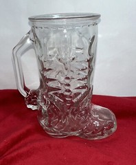Vtg Libby Cowboy Boot Shaped Clear Glass Beer Mug With Handle 6″ Western Barware