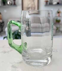 SIGNED VINTAGE DAB DORTMUNDER CRYSTAL GLASS MUG w/ GREEN APPLIED HANDLE