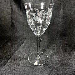 4 VTG Colony (?) Wine Glasses Goblets Floral Etched Lead Free Clear Cut Flaw