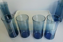 Set Of 8 Vintage Libbey Bolero Dusky Blue Glasses Tumbler Cooler 16 oz