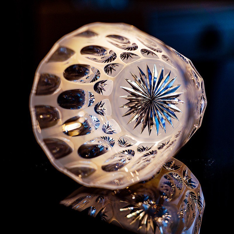 Creative Hand Cut Whiskey Glass Pearl White Water Ripple Edo Kiriko Crystal Gift