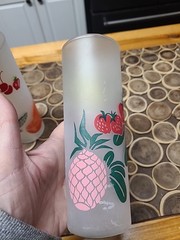 3 Federal Frosted Glasses w/ Fruit & Vines Design Retro Tom Collins Vtg 6 3/4″