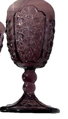 2 LG Wright Purple Amethyst Glass Daisy And Button Thumbprint 6” Water Goblet