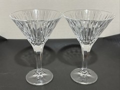 Bohemia Crystal SKYLINE Martini Glass Set/2 Cut Ribbed Faceted 24% Lead Crystal