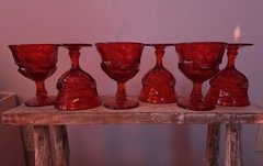 Set Of 6 Vintage Fostoria Jamestown Ruby Red Argus Glass » Stemmed Wine Goblet