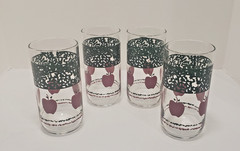 Vintage Libbey Gibson Red Apple W/Green Spongeware Tumblers 16oz Set of 4