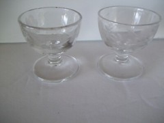 Set of 2 Cordial Aperitif Liqueur Stemmed Glasses Etched Floral 1.75″ Mini Stem