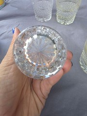 Set 5 Etched Gold Rim Crystal Diamond Cut Highball Tumblers