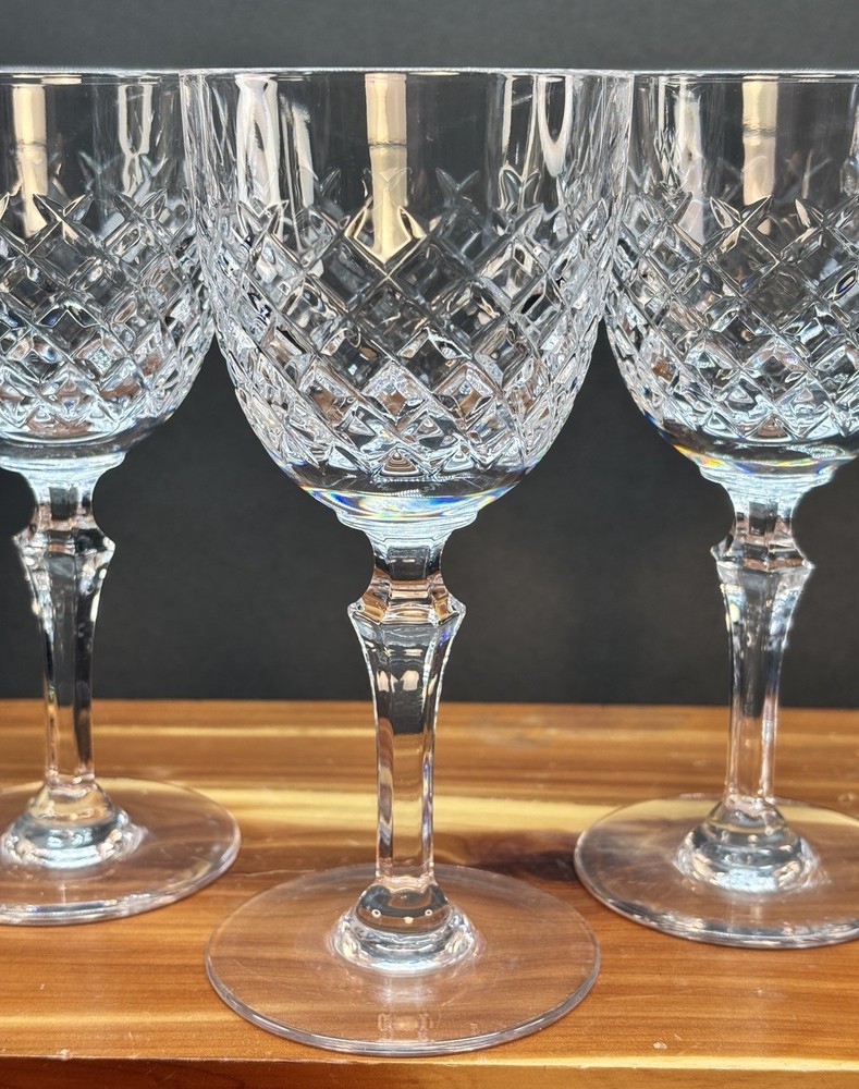 Vtg Bayel Crystal Diamond Shaped Orleans Cut 6″ Wine Glasses Set of 6 Very Clean