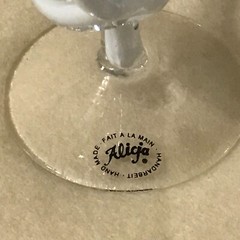 Alicja Blue Cage Art Glass Coupe Champagne Wine Blue and White 7″